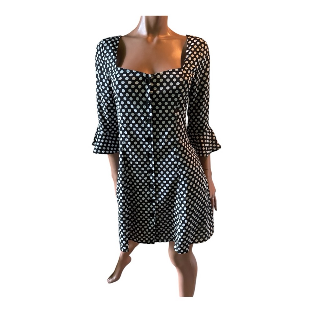 Jeu Illimite XS black with white polka dots dress 3/4” bell sleeves